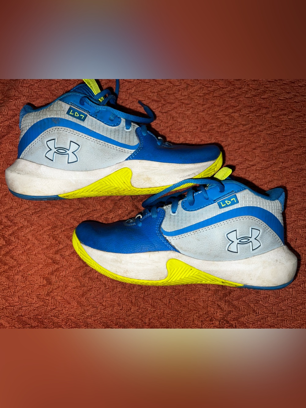 Under Armour Kids Blue, Gray and Yellow Athletic Sneakers
